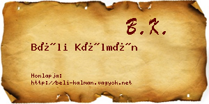 Béli Kálmán névjegykártya